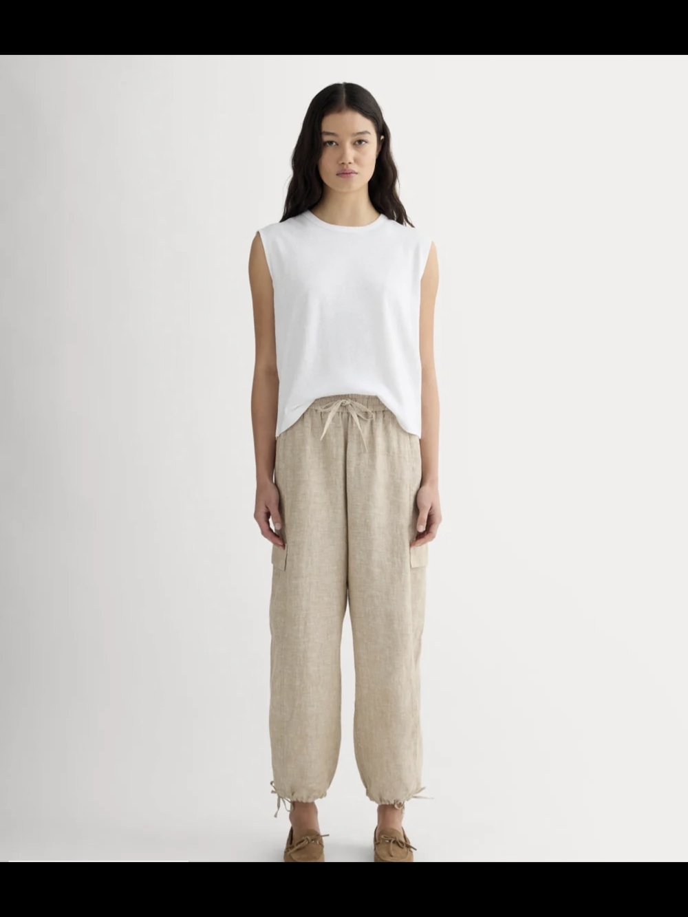 Everlane The Cargo Curve Pant in Linen Natural Chambray Size XL
